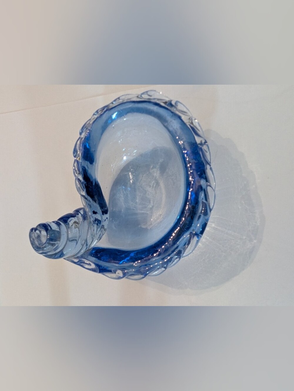 Vintage Mid-Century Ice Blue Glass Conch Shell Bowl, Murano Style Nautilus Catch